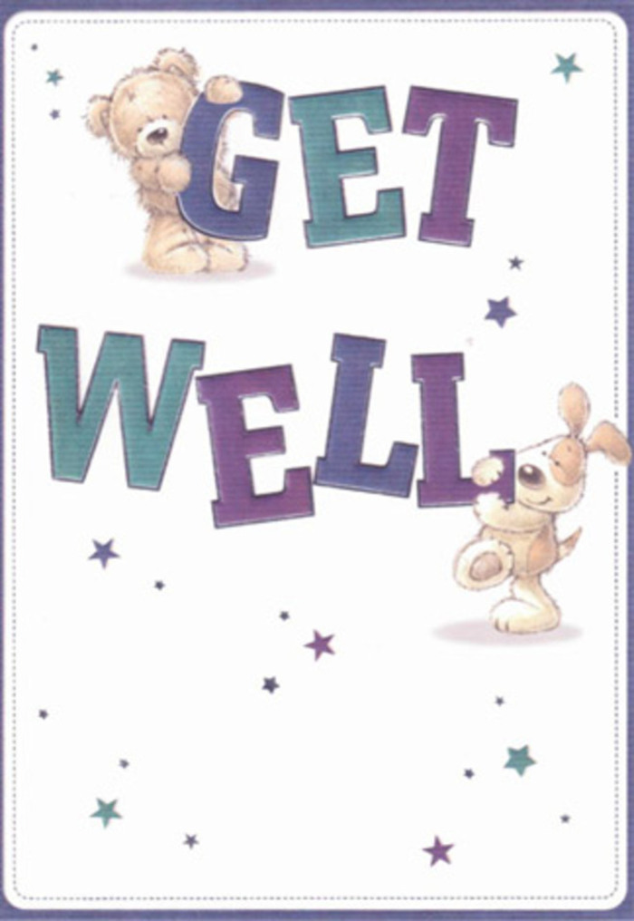 In this delightful get well card scene, the playful spirit of Sipson's community flourishes. Two whimsical companions-a fluffy bear and an eager pup-gather amid a scatter of cheerful stars, their fur painted in rich, inviting textures that almost beg to be touched. The message leaps out in bold, aquamarine and purple letters, radiating reassurance and hope against a soft, pristine background reminiscent of an early-morning stroll past Sipson's flower-laden shopfronts. Each character exudes gentle joy: the bear's soft paw supporting the initial 'G', the puppy's velvety muzzle nudging the 'WELL' forward with affectionate intent. The entire card feels like a celebration of Sipson's neighbourly comfort, the kind delivered with a fresh bunch of blooms from a florist on Sipson Way. The starbursts, shaded in blues and purples, swirl like petals caught in a gentle breeze, underscoring the card's buoyant message. Together, the scene and its details evoke the tactile pleasure of arranging an uplifting bouquet-layering every stem with care to craft a gesture capable of brightening a loved one's convalescence in and around Sipson. Sending this card, perhaps with a fragrant posy of local flowers, wraps the recipient in a cloud of hope and affection.