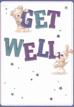 This endearing get well card illustration is suffused with the nurturing spirit found along Sipson's tree-lined streets. A sweet teddy bear clutching the arching 'GET' casts a gentle shadow above a lively puppy, who nestles the robust 'WELL.' Both figures, drawn with rounded, approachable shapes and expressive features, convey a sense of beloved companionship and genuine hope. Deep indigos and vivid teals colour the typography, echoing the vibrant arrangements crafted daily at Flower Delivery Sipson and lending a striking contrast that draws the eye. Sprinkled stars float across the clean, white expanse behind them, reminiscent of sparkling morning dew on the foliage in Sipson's pocket gardens. The card feels like a bouquet itself-carefully curated, delicately balanced, imbued with the same meticulous attention one might bring to choosing just the right flower for a friend recovering nearby on Sipson Road. Every tactile detail, from the plush furriness of the bear to the textured ears of the puppy, adds comfort and closeness. Such imagery holds the promise of brighter days and is perfectly suited for sending heartfelt encouragement to loved ones in Sipson and neighbouring West Drayton, pairing beautifully with a comforting arrangement handcrafted by local florists.