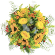 This exuberant bouquet radiates joy and freshness, evoking the spacious meadows and lively gardens that define Sipson. Sunflowers at the centre seem almost to smile, their golden petals unfurling in broad, beaming faces, while yellow roses with their lush, scented hearts invite you closer to admire their elegant spirals. Orange blossoms and vivid red berries pop with cheerful contrast, scattered throughout like wildflowers found along country lanes or garden gates off Sipson Road. Wisps of soft, feathery fern and sprigs of silvery eucalyptus extend outward, their mixed texture and gentle herbal scent blending with the honeyed fragrance of roses. Everything rests atop a bright background which highlights these vibrant, abundant tones. The layering of leafy greens, from chartreuse filler to deep succulent accents, crafts a sense of depth and movement-a bouquet that feels gathered straight from the landscape. Designed by a local Sipson florist who understands both nature's poetry and the rhythm of village life, this arrangement is a perfect celebration of new beginnings, birthdays, or simple acts of kindness. Every flower, expertly selected and carefully placed, weaves a message of warmth and celebration-bringing a slice of Sipson's abundant natural beauty into homes and hearts alike.