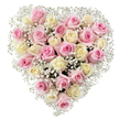 This beautifully crafted heart-shaped arrangement, composed by a Sipson florist, radiates delicate emotion and thoughtful artistry in every bloom. Around thirty-five roses, in the gentlest pink and creamy ivory hues, are nestled tightly together, each blossom unfurling velvet petals that create a lush and inviting centre. Soft sprays of wispy white baby's breath trace through the roses and edge the shape, filling the design with a light, cloud-like aura and framing the heart's outline perfectly. The combination of blush pink and creamy tones creates a romantic, tranquil mood, perfectly suited for heartfelt tributes or commemorative occasions in Sipson. Carefully arranged for symmetry and fullness, the bouquet glows under soft, even lighting against a pure white background, its colours appearing extra radiant and pure. The effect is one of peaceful elegance-inviting reflection, offering solace, and serving as a gentle reminder of love's enduring presence. This arrangement is an ideal choice for funerals or memorial gatherings across Sipson, expressing deep sentiment with quiet beauty and grace, as if it were inspired by nature's serenity in nearby Harmondsworth Moor.